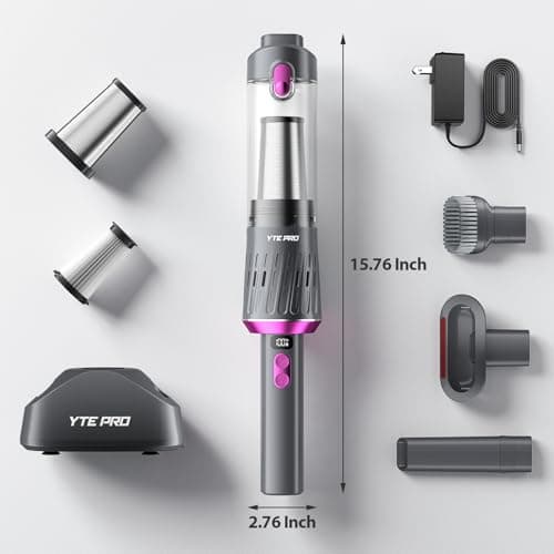 YTE PRO Handheld Vacuum Cordless 25000Pa Car Vacuum 3-in-1 Handheld Vacuum, Includes Smart Display and Charging Base Hand Vac Cordless Rechargeable One-Touch Empty for Home/Pet/Car (Violet) 7