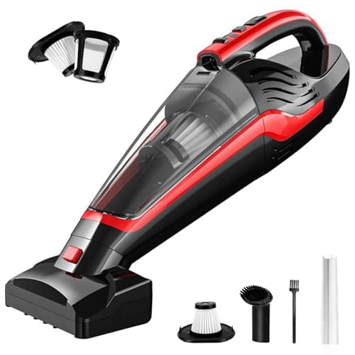 Powools Handheld Vacuum, Portable Cordless Rechargeable for Carpet, Couch & Stairs, Red, 17.4"X 4.6"X 6.6"