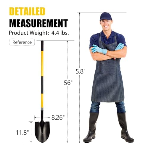 VNIMTI Heavy Duty Gardening Shovel, 56 Inch Round Blade with Fiberglass Handle (Yellow) 6
