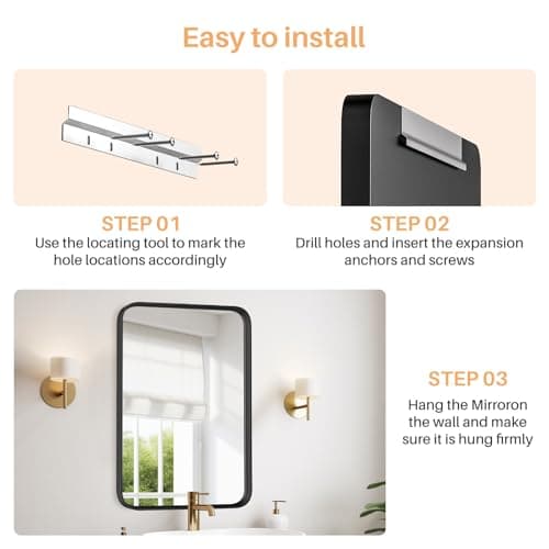 Bathroom Mirror for Wall, 30x22 Inch Rounded Rectangle Mirror, Black Metal Framed Bathroom Vanity Mirror for Restroom Farmhouse, Anti-Rust, Tempered Glass, Horizontally or Vertically Hanging 6