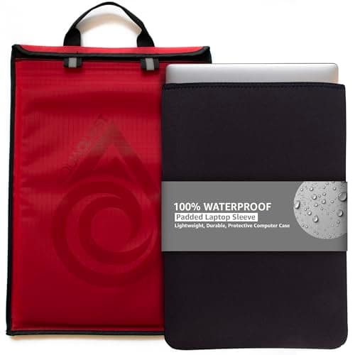 AquaQuest Storm 100% Waterproof Laptop Sleeve – Lightweight Ripstop Nylon Case, Welded Seams and Removable 5 mm Neoprene Liner – 11 in – Red – Fits up to 12 × 9.75 in
