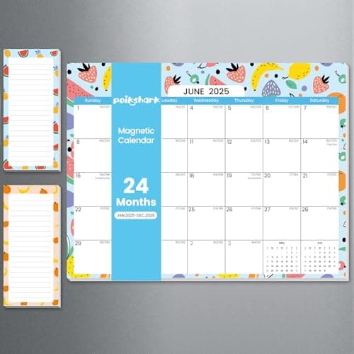 2025-2026 Magnetic Calendar for Refrigerator with 2 Pack Magnetic Note Pad for Fridge, 2 Year from January 2025 to December 2026 with Seasonal Patterns, Aesthetic Magnet Wall Calendar - 11''*8.5''