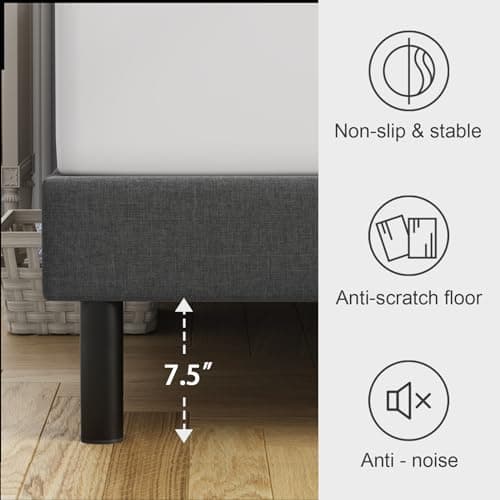 Molblly King Bed Frame Upholstered Platform with Headboard and Strong Wooden Slats,Non-Slip and Noiseless,No Box Spring Needed, Easy Assembly,Dark Gray 6