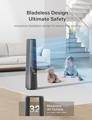 PELONIS 40" Bladeless Tower Fan with Powerful Airflow, Ultra-Quiet DC Motor (22 dB), 6 Speeds, 4 Modes, Remote Control, 7-Hour Timer, 90° Oscillation, Safe Design for Bedroom, Home, Office 8