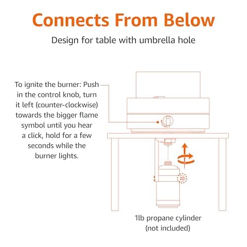Amazon Basics 14-Inch Round Propane Fire Pit, 9000 BTU Portable Tabletop Fireplace with Glass Stones, Umbrella Hole Compatible for Outdoor Patio Tables, Gas Fire Pit for Dining, Brown 6