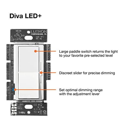 Lutron Diva LED+ Dimmer Light Switch for Dimmable LED, Halogen, and Incandescent Bulbs, 150 Watt, Single-Pole or 3-Way, DVCL-153P-WH, White 8