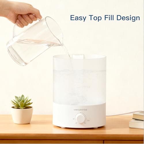 MegaWise Topfill 7-colour Night light humidifier for Kid bedroom with 3.5L Large Capacity, No leakage Design Fine Mist Output Auto Shutoff, Essential Oil Safe Tank 6
