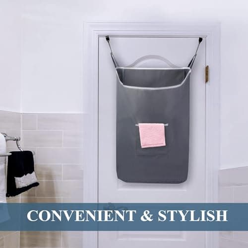 The Fine Living Co. X-Large Hanging Laundry Hamper with Over Door Hooks & Adhesive, Durable Space Saving Laundry Bag with Zipper and Wide Open Top,Hanging Dorm Laundry Hamper 20"x3.75"x31" (Gray-XL) 5