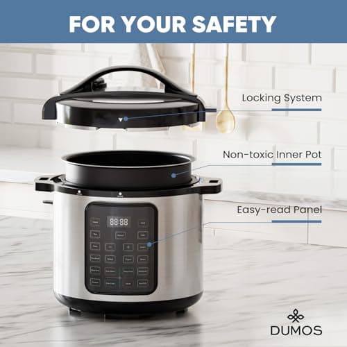 DUMOS 16-in-1 Electric Pressure Cooker 8 QT Stainless Steel Multi Cooker Electric for Pressure, Rice, Steamer, Yogurt Maker, Slow Cook, Black 9