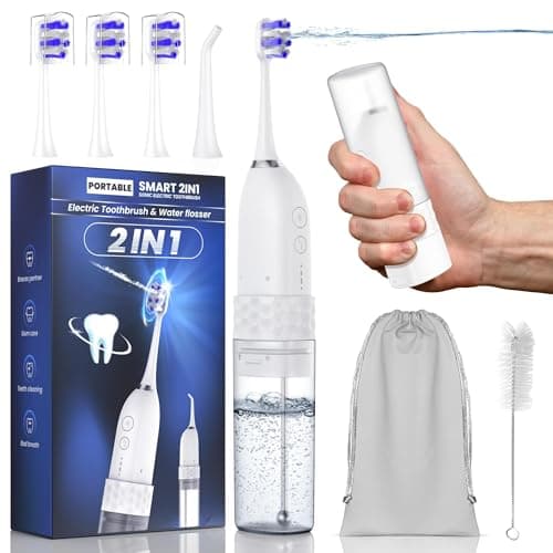 UNINGOPI Electric Toothbrush with Water flosser, 2 in 1 Teeth Cleaning Kit, Toothbrush and Water flosser Combo, 25 - Day Battery, Travel Toothbrush with Water Bottle(White)