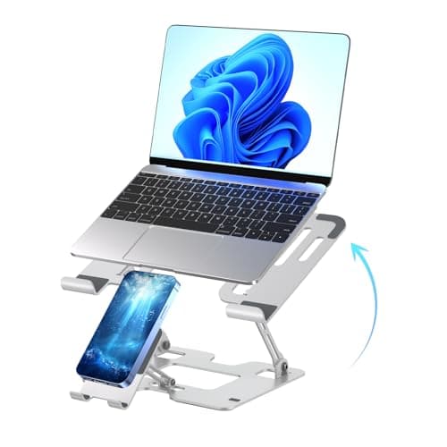 Ergonomic 2-in-1 Laptop Phone Stand for Desk, Adjustable Riser, Sturdy and Portable, Fits All Laptops and Phone (White)