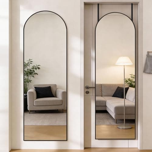 DUMOS Full Length Mirror 47x14 Inches - Arched Full Body Door Hanging Wall Mounted Aluminum Alloy Frame Mirror for Bedroom, Dressing Room, Entryway, Black