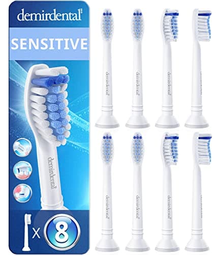 demirdental Toothbrush Heads Sensitive Compatible with Philips Sonicare Toothbrush Heads - Soft Replacement Heads for Sensitive Gums and Teeth - Gentle Brush Heads - White 8 Pack