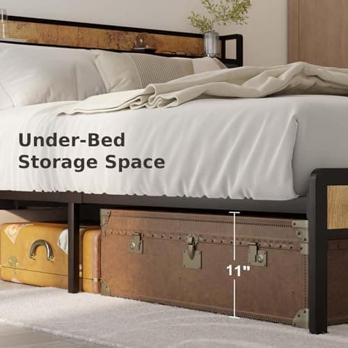Gizoon Queen Metal Platform Bed,Bed Frame with Upholstered Wooden Headboard, Noise Free, No Box Spring Needed with Underbed Storage, Modern Bedroom Furniture，Easy Assembly 6