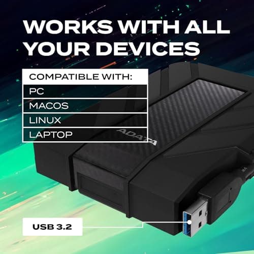 ADATA HD710 Pro - 2 TB External Hard Drive - Shockproof, Waterproof & Dustproof - Durable Storage - For Gamers, Students & Professionals - Mac, PC & Linux Compatible - Black - AHD710P-2TU31-CBK 5