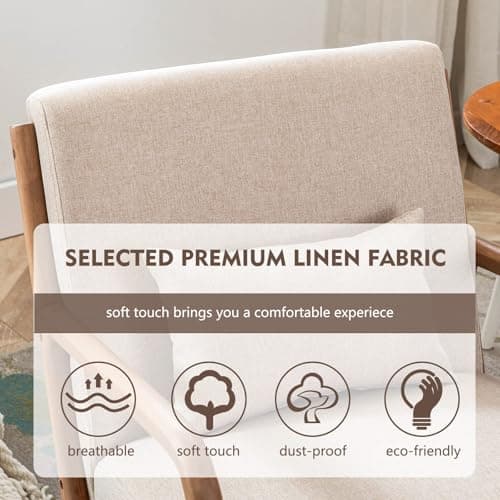 ANJ Mid Century Modern Accent Chair, Comfy Fabric Living Room Chairs with Solid Wood Frame, Lounge Reading Armchair, Easy Assembly, Beige 6