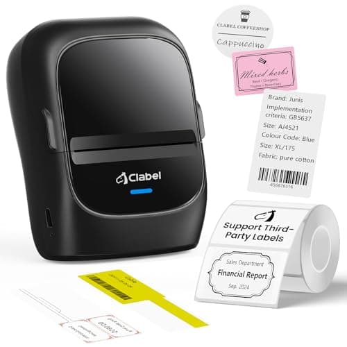 CLABEL Label Maker Machine with Tape, 221B Thermal Bluetooth Label Printer 2 Inch Portable Barcode Inkless Sticker for Small Business, Retail Office,Office, Home, Came with 1 Roll Label (Black)