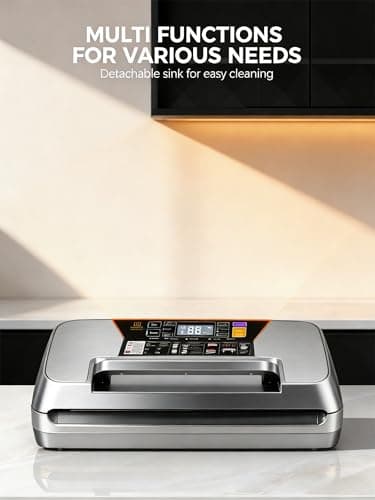 95kpa Vacuum Sealer Machine, Commercial Full Automatic Food Sealer, Vacuum Sealer for Food with Cutter, 10 Pre-cut Bags & Bag Rolls and Accessory Hose, Fully Starter Kits, Dark Blue Bright Silver 5