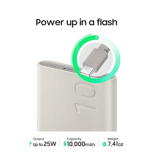 SAMSUNG 25W 10,000mAh Battery Pack Wireless Charger, Super Fast Charging w/ 2 Ports for Galaxy Phones, Buds and More, 3A USB-C Cable Included, 2024, US Version, EB-U2510XUEGUS. Beige 8