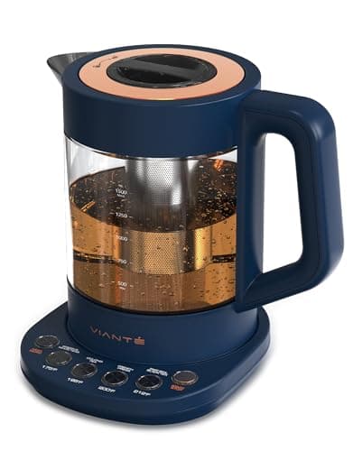 Vianté Electric Kettle With Infuser. No Plastic In Contact With Water. Hot Tea Maker With Temperature Control And Automatic Shut Off. 1.5 Liters Capacity | Midnight Blue Color