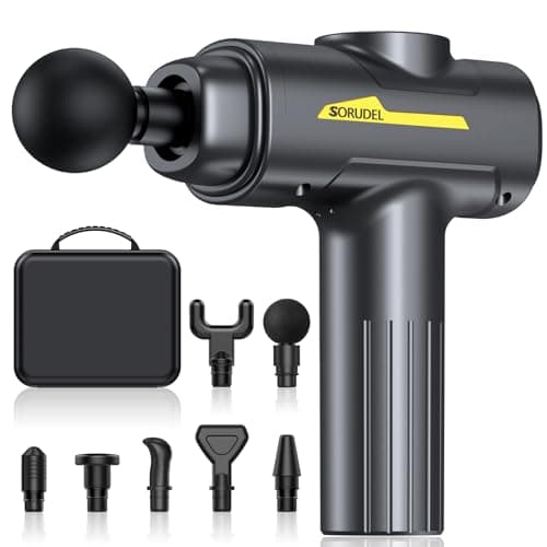 SORUDEL Massage Gun,Massage Gun Deep Tissue for Pain Relief with 7 Massage Heads & 6 Speeds and Carrying Case (Grey)