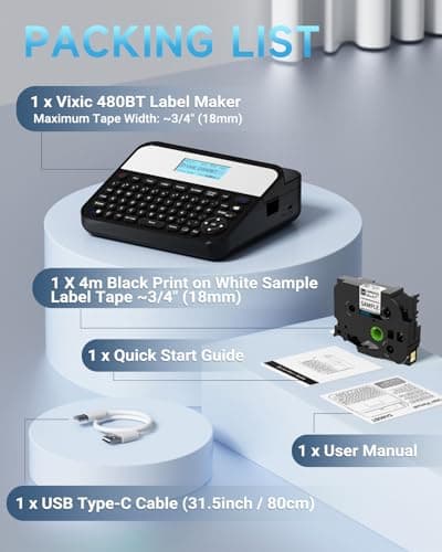Vixic 18mm Label Maker, Label Maker Machine with-Tape 3/4 Inch, D480BT Bluetooth Wide Label Makers Large Print with Backlit Screen Rechargeable, Labeler Waterproof-Labels for Home Office School Gifts 9