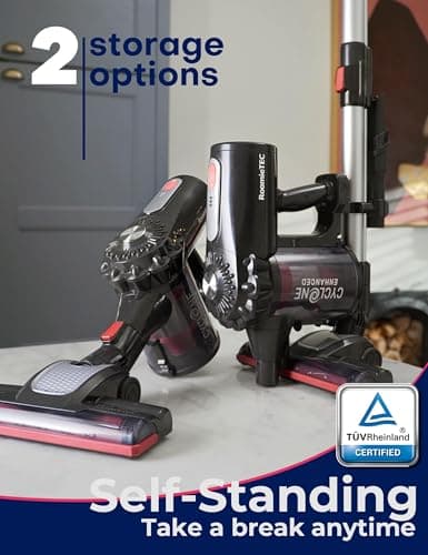 Roomie Tec StickVac Cordless Vacuum Cleaner for Home – 2200mAh Battery, High Suction Power, Lightweight & Self-Standing Design, with HEPA Filter and LED Lights - for Floors, Cars & Dorm Cleaning 5