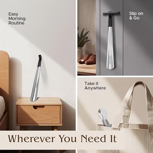 FALKON Shoe Horn Long Handle for Seniors & Elderly - 2 x 16.5” Stainless Steel Shoehorns + 7.5” Travel Shoe Horn, Metal Shoe Horns, 3 Pack 6