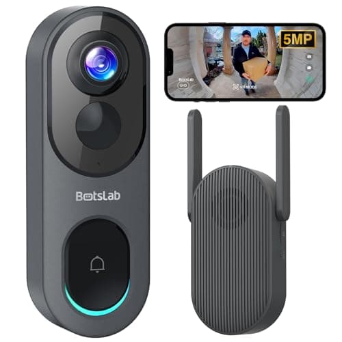 BOTSLAB 5MP Wireless Video Doorbell Camera,180° Head-to-Toe View, AI Motion Detection, VR Mode, Battery or Wired Powered, Easy Installation, Weatherproof, No Monthly Fee, 2.4GHz WiFi