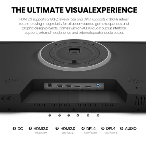 CRUA 27Inch Gaming Monitor, IPS 360Hz Computer Monitor FHD(1920 * 1080P), 120% sRGB, PC Monitor That Compatible AMD Freesync, HDMI 2.0 & DP 1.4, Support Wall Mountable Installs-Black 6