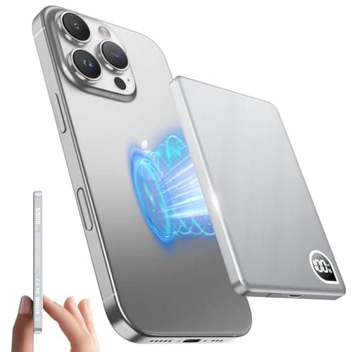 Zoklze Power Bank,0.3" Ultra Slim 5000mAh Magnetic Wireless Portable Charger,with USB-C Cable Digital Display,Metal Fast Charger Battery Pack for iPhone 16/15/14/13/12 Series, Samsung Android(Silver)