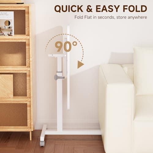 GTPLAYER Small Standing Desk, 24 Inches Mobile Foldable Rolling Laptop PC Table with Lockable Casters, Adjustable Height Overbed Bedside Table Computer Workstation for Home Office, White 6