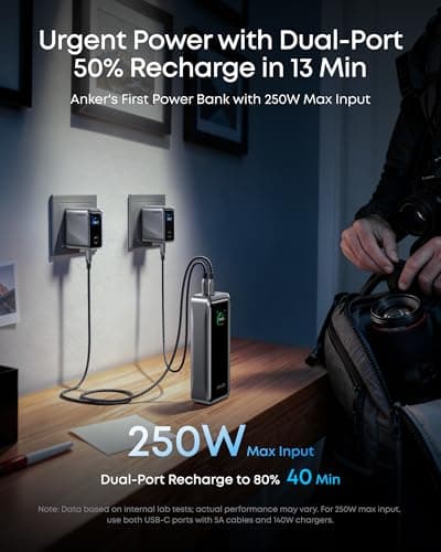Anker Prime Power Bank, 26,250mAh 3-Port Portable Charger with 300W Max Output, Two-Way Charging, TSA-Approved, App Control, for MacBook, iPhone 17/16 Series, and More (Base Not Included) 6