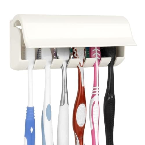 Linkidea Toothbrush Holder with Lid for Motorhome, Plastic, Self-Adhesive 6 Slots, Toothbrush Holder Compatible with Oral-B CrossAction