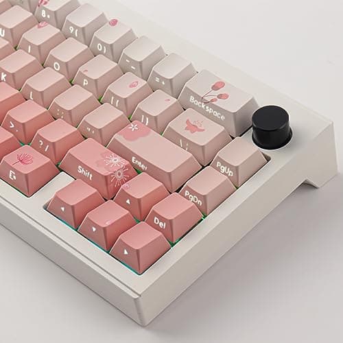 Tsungup PBT Keycaps Cherry Blossom Keycap Set - Custom Side Print Pink Keycaps,135 Keys Gradient DoubleShot Sakura Key caps Cherry Profile Keyboard Key caps for Mechanical Keyboards 5