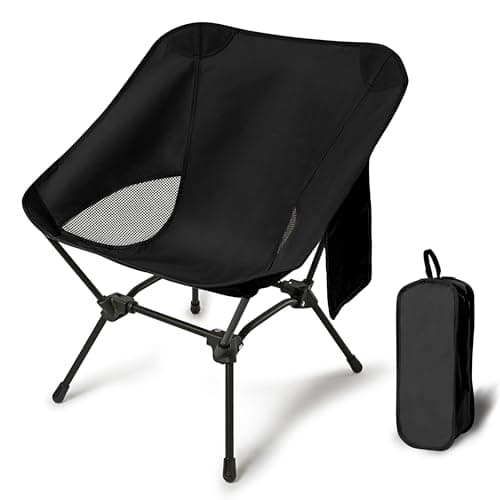 Lightweight Camping Chairs with Adjustable Height, Portable Camping Chairs for Adults with Carry Bag and Side Pockets, Folding Chairs for Outside for Camping, Beach, Fishing, Trip, Picnic (Black)