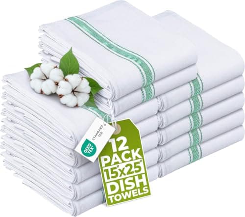 Utopia Towels Green Dish Towels [12 Pack - 15 x 25 Inches] 100% Ring Spun Cotton Highly Absorbent & Reusable Cleaning Bar, Tea, Kitchen and Dishcloths Set - 200 GSM
