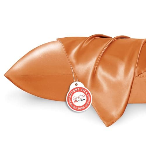 Bedsure Satin Pillowcase 2 Pack Similar to Silk Pillow Cases Standard Size, Pillow Case for Sleeping Women with Envelope Closure, Gifts for Women Men, Orange, 20x26 Inches, 2pcs
