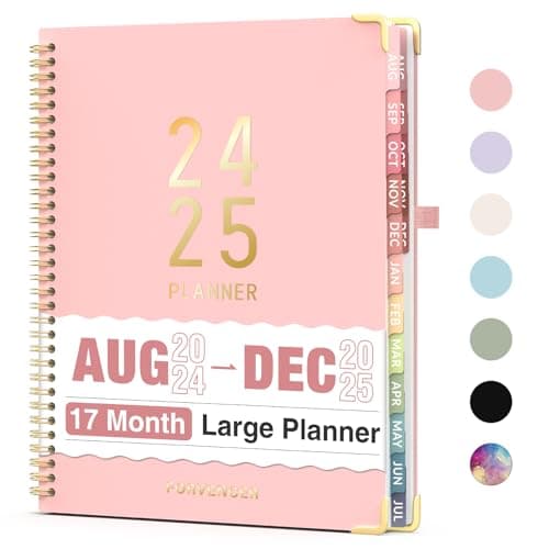 Forvencer 17 Month Academic Planner 2024-2025, Large 8.5" x 11", Weekly and Monthly Planner 2025, Aug 2024 - Dec 2025, Monthly Planner with Golden Corner Guards, Hardcover Agenda Book Planners with Colorful Tabs, College Student Teacher Planner 2024-2025, A4 (8.5" x 11") Large Planner, Pink