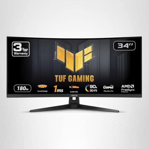 ASUS TUF Gaming 34” Ultra-Wide Curved Monitor (VG34VQ3B) – 21:9 QHD (3440x1440), 180Hz, 1ms, Extreme Low Motion Blur Sync, FreeSync Premium, Speaker, 90% DCI-P3, DisplayWidget Center, 3 yr Warranty 9