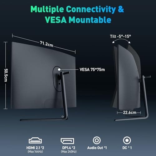 TITAN ARMY 32 Inch 240Hz 1440P Gaming Monitor Curved, 2K QHD 2560 x 1440 1ms, Adaptive Sync, 1500R Frameless VA, 124% sRGB, HDMI 2.1, DisplayPort 1.4, HDR400, Low Blue Light, VESA 75 * 75, C32C1S 9