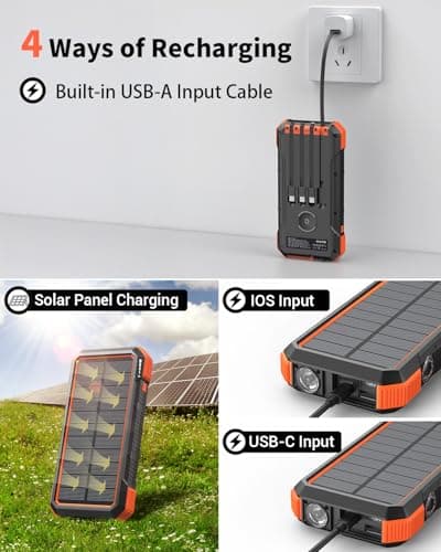 BLAVOR Solar Power Bank 20000mAh Built in 4 Cables, 20W Fast Charging Portable Charger with Wireless Charger for Apple Watch, Super Bright Flashlight, Compatible with all Phones and Electronic Devices 7