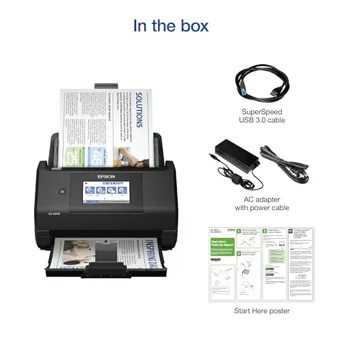 Epson Workforce ES-580W Wireless Color Duplex Tax Receipt & Desktop Document Scanner for PC and Mac with 100-sheet Auto Feeder (ADF), Intuitive 4.3' Touchscreen 5