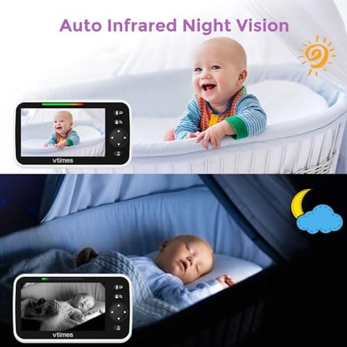 VTimes 5" LCD Screen Video Baby Monitor with Camera and Audio No WiFi, Two Way Audio, Night Vision,1000ft Range, 2X Zoom Temperature Display, Alarm, Lullaby for Baby Elderly Pet 5