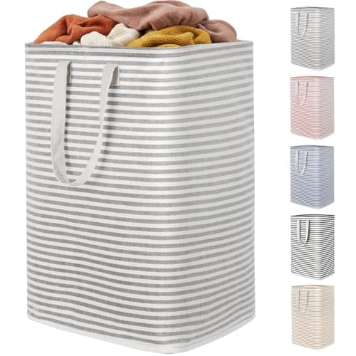 Lifewit 1 Pack Laundry Basket 80L Each, Collapsible Clothes Hamper with Reinforced Handles, Freestanding Waterproof Design for Bedroom and Laundry Room, Grey 80L Total