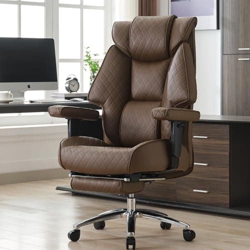 EXCEBET Big and Tall Office Chair with Footrest, PU Leather High Back Executive Office Chair 400lbs, Ergonomic Computer Chairs Lumbar Support for Heavy People (Brown)