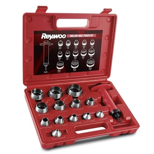 Reywoo Hole Punch Set, 14 Pcs Hollow Punch Set 3/16" to 1-3/8"(5-35mm), Gasket Punch Set with Pin Point Punch Shaft