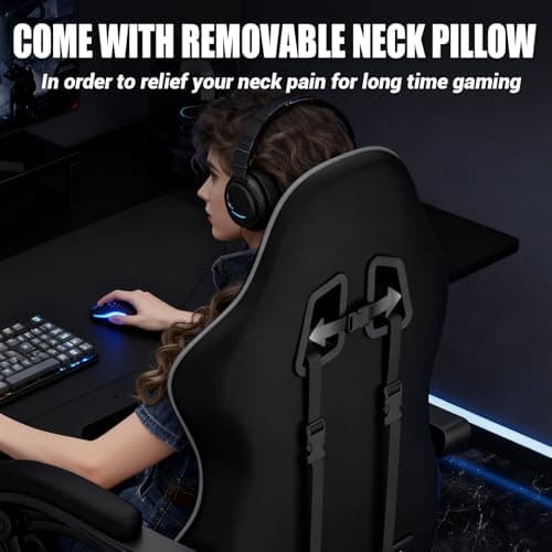 Czlolo Gaming Chair with Footrest Racing Style Lumbar Support Massager Video Game Chair with Metal Legs, High Back Reclining Gamer Chair with Headrest, 360° Swivel Office Computer Desk Chair (Gray) 7