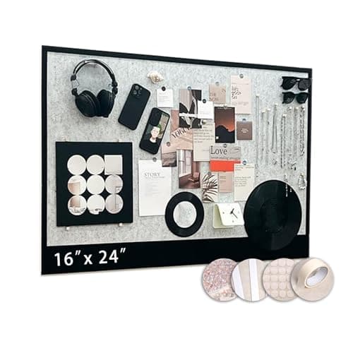 Bulletin Board, 24" x 16" Decorative Felt Pin Board, Cork Board Alternative for Wall, Drill-Free Installation Foldable Picture Board Vision Board with Pushpins for School, Home, Office