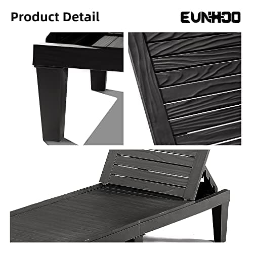 EUNHOO Chaise Lounge Outdoor Set of 4,Adjustable Pool Lounge Chair with 5 Positions Backrest, Waterproof Sun Loungers for Garden Pool Beach Patio Deck Sunbathing.Black 6